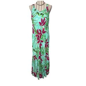 Puanani Dress LARGE Magenta Turquoise Hawaiian Mermaid Cut Beach Resort Lounge